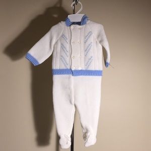 Vintage 1980's Infant Baby Boys Knit Cardigan Sweater Pram Set Size 0-6 Months